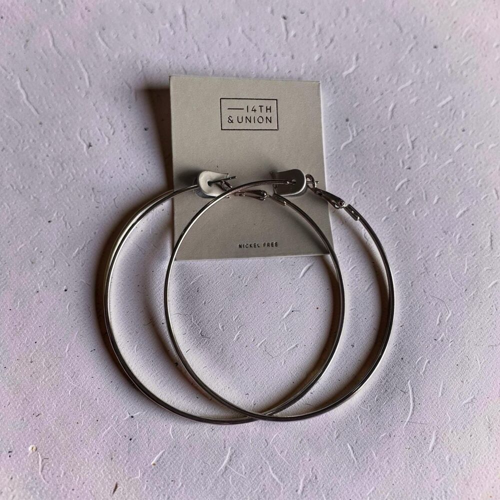 14th & Union silver tone hoop 1 1/4" earrings for sensitive ears
